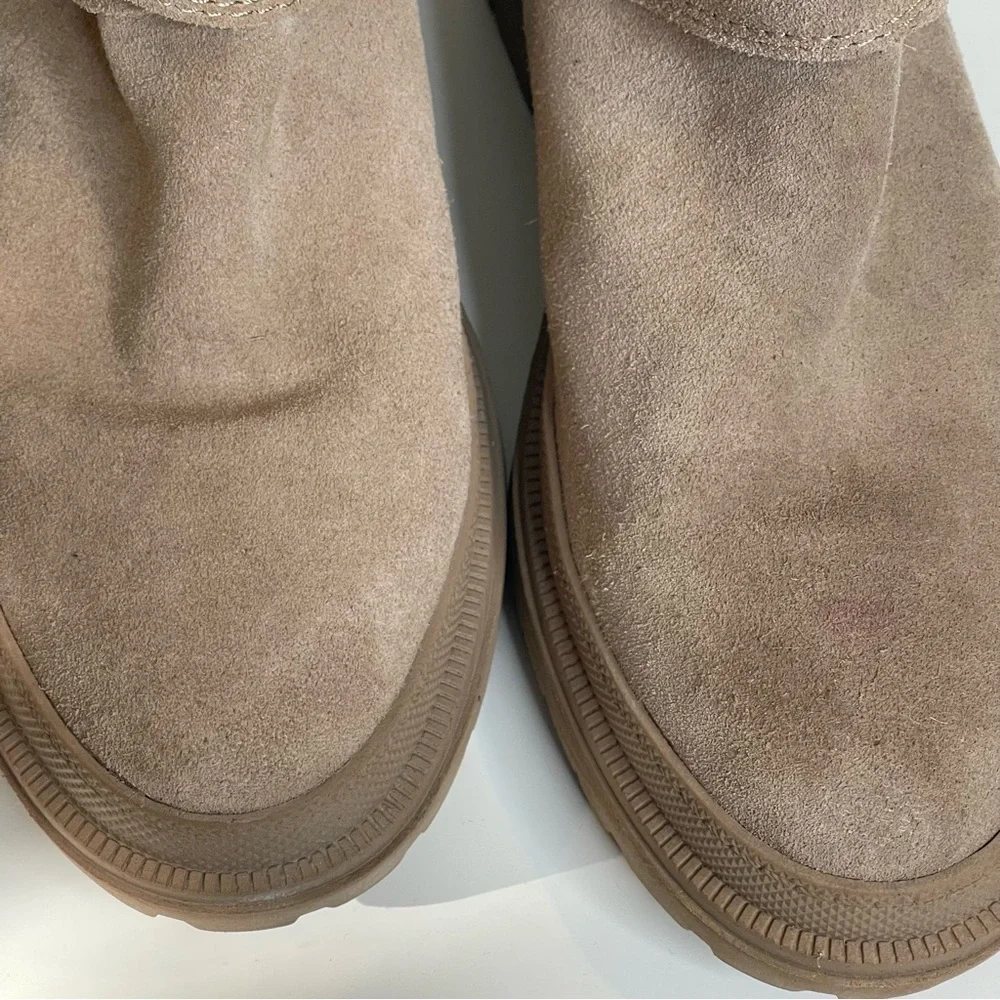 Lucky Brand Elyton Suede Lug Sole Booties in Tan Color
